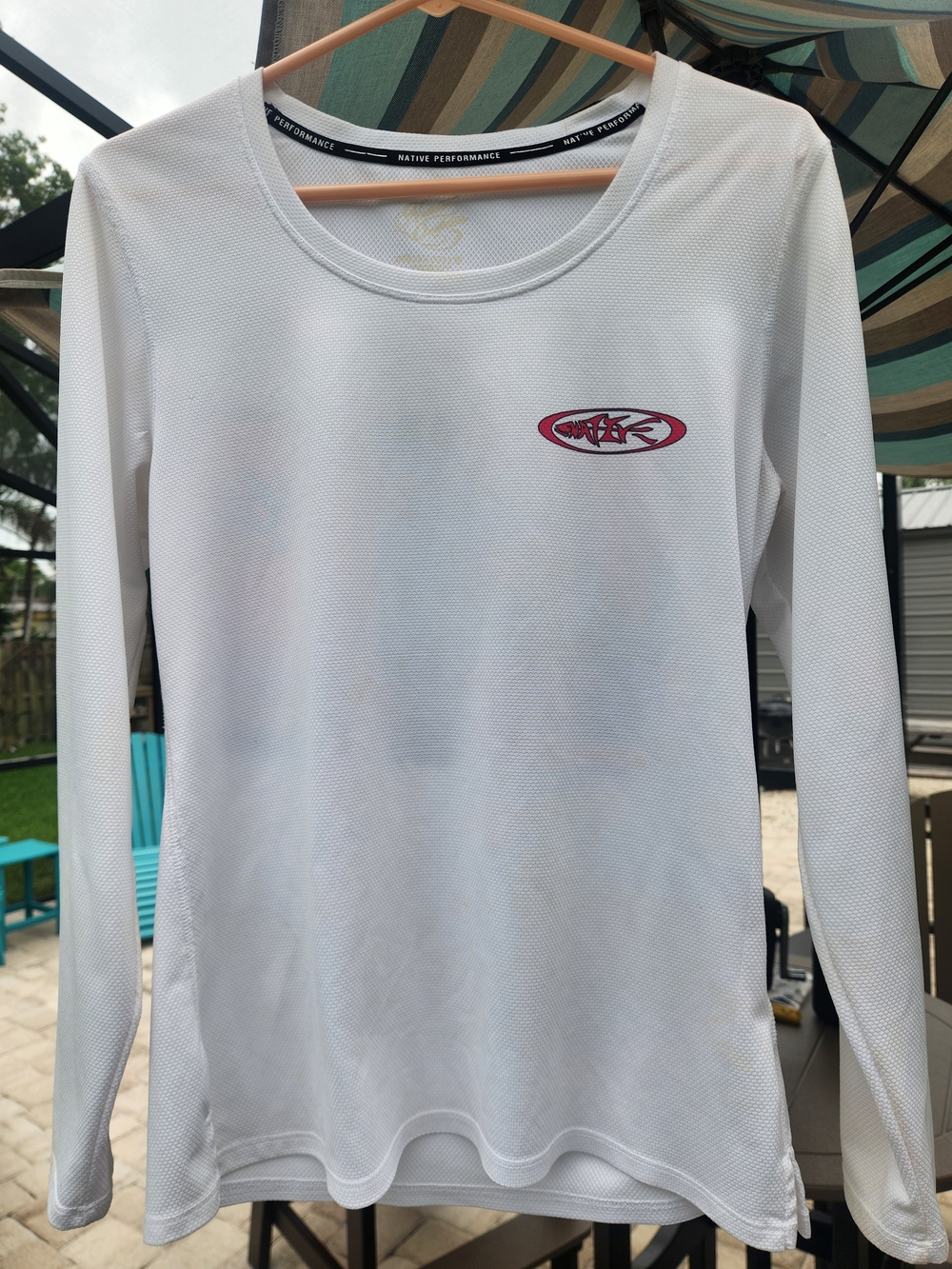 Women's Long-Sleeve White Performance Top Redfish Design